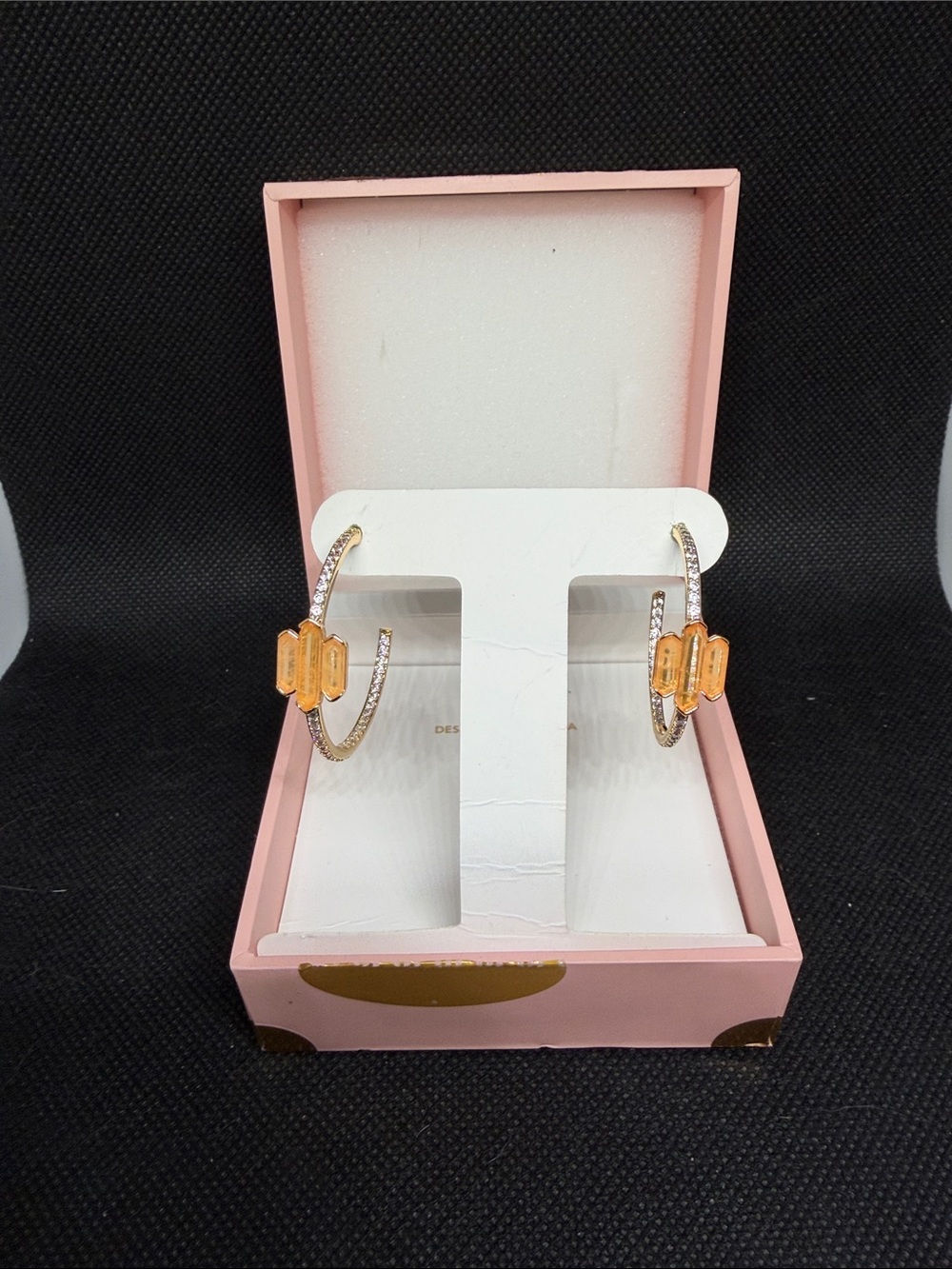 Peach on Gold Pave Hoops: The Eiffel